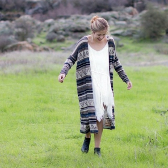 Free People Sweaters - Free People Blue / Tan Aztec Long Duster Cardigan
